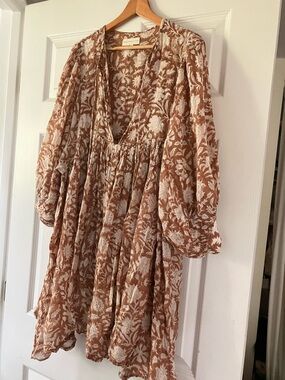 Daughters of India Rust and White Floral V-Neck Mini Dress